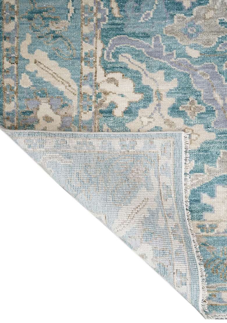 Saffron Rugs Hand Knotted Light Teal Blue Wool Rectangular Rug - Indya