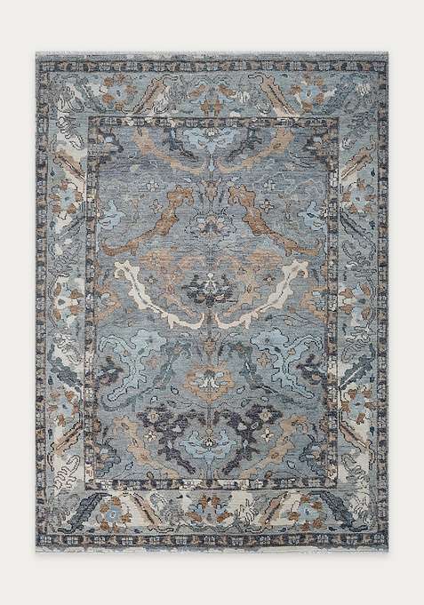 100% Wool Handmade Blue Rug | Floral Carpet For Living Room