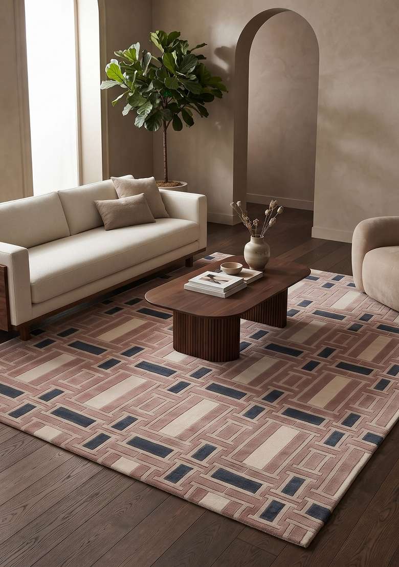 Saffron Rugs Hand Knotted Dusty Rose Pink Wool Rectangular Rug - Indya
