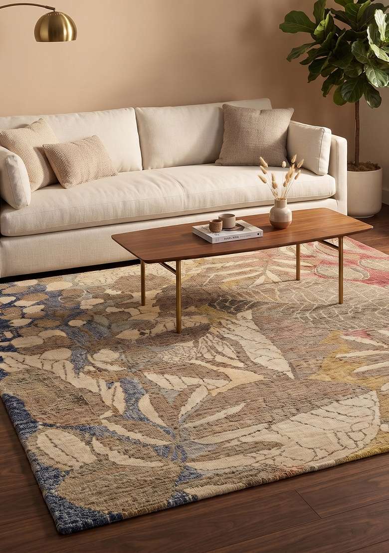 Saffron Rugs Beige Multicolor Hand Knotted Wool Rectangular Rug - Indya