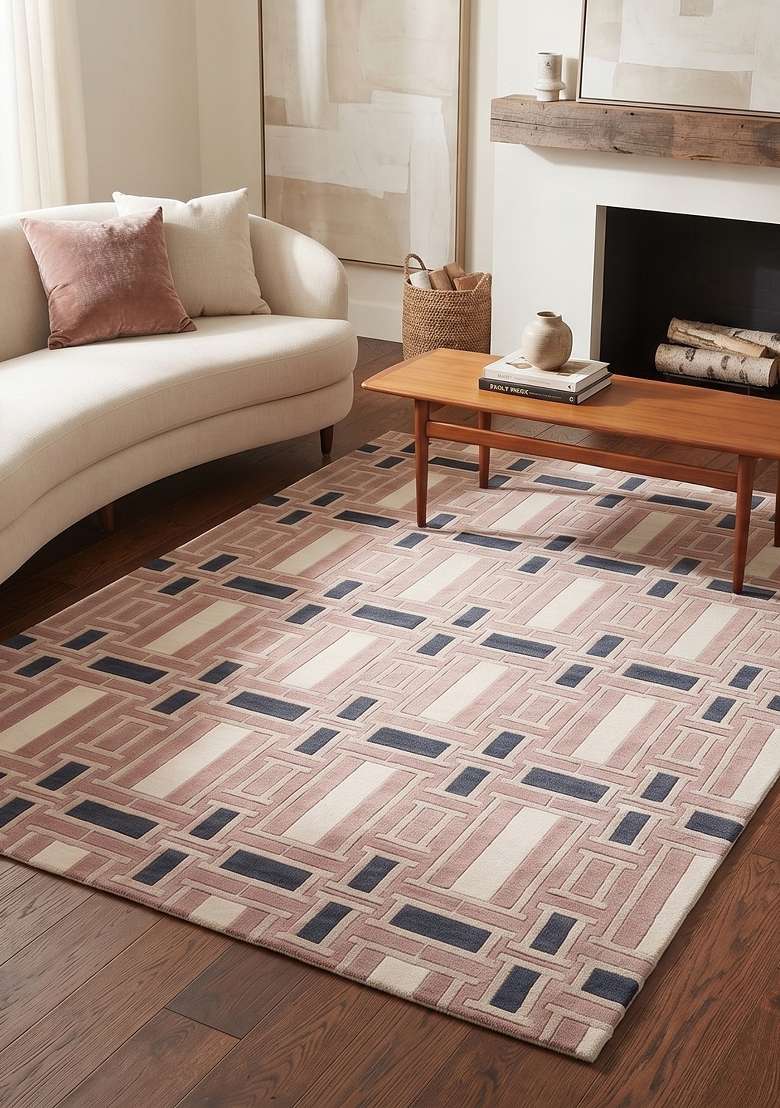 Saffron Rugs Hand Knotted Dusty Pink Wool Rectangular Rug - Indya