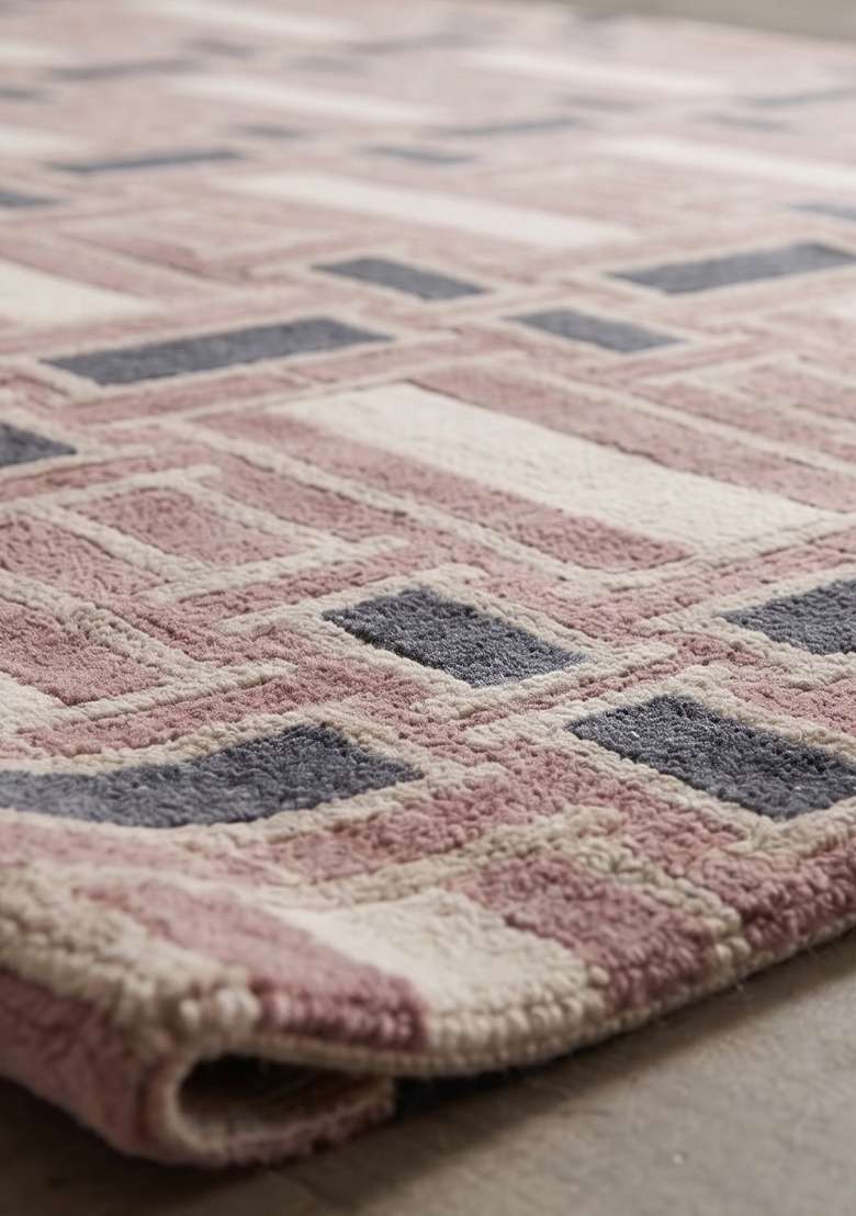 Saffron Rugs Dusty Pink Hand Knotted Wool Rectangular Rug - Indya