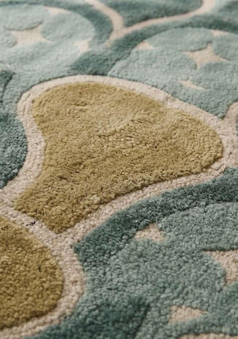 Saffron Rugs Teal Green Hand Knotted Wool Rectangular Rug - Indya