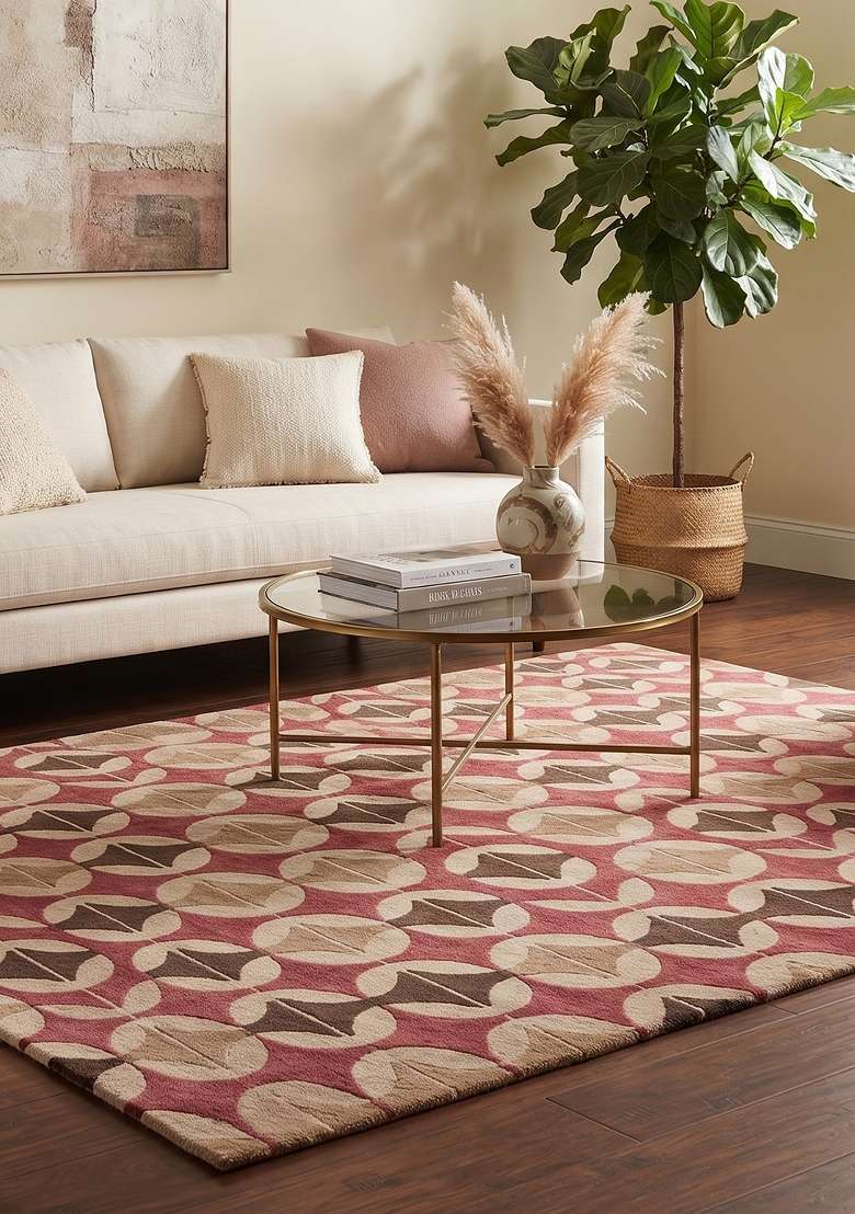 Saffron Rugs Dusty Rose Hand Knotted Wool Rectangular Rug - Indya