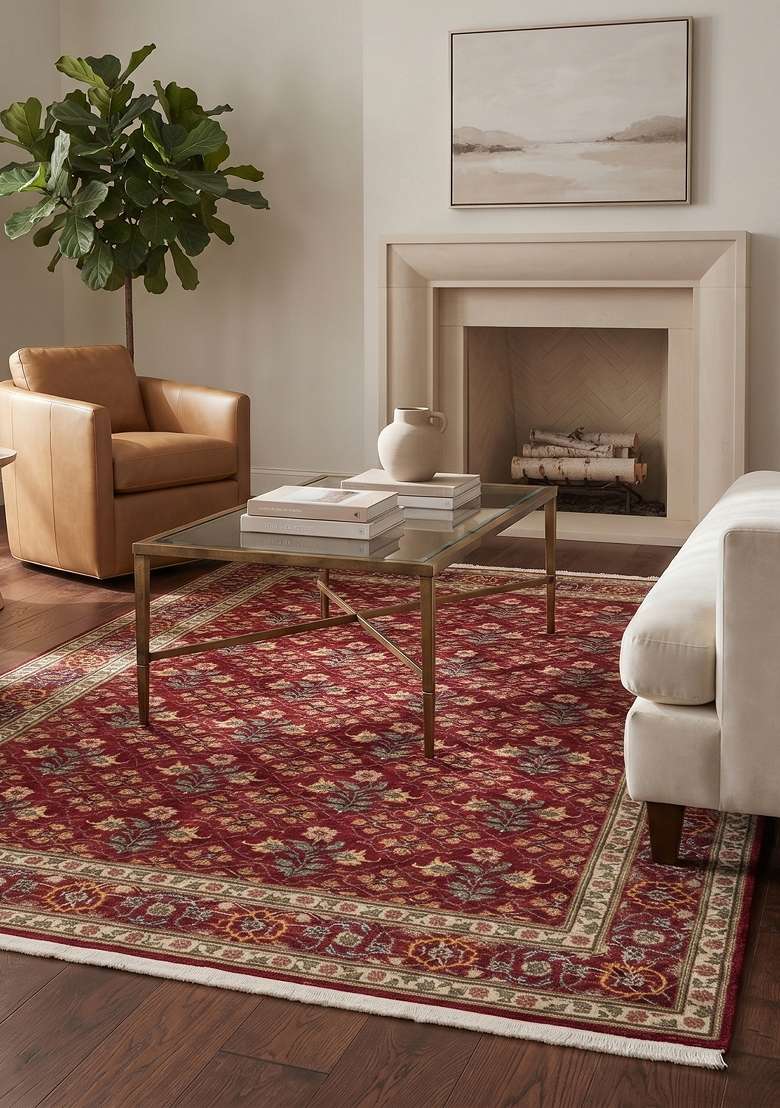 Saffron Rugs Hand Knotted Burgundy Red Wool Rectangular Rug - Indya