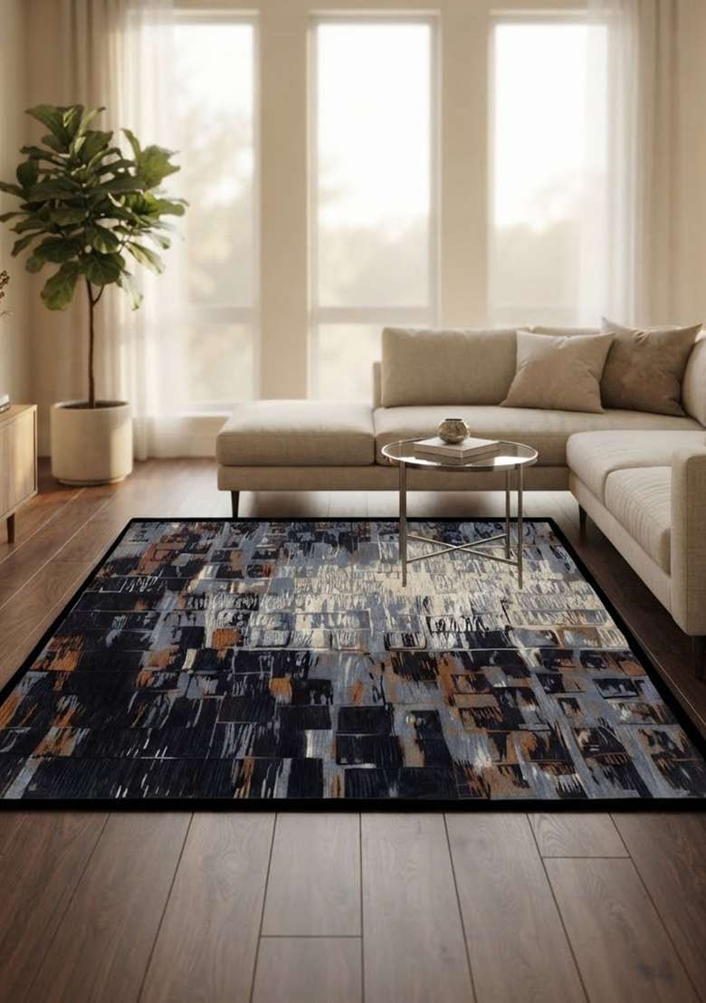 Saffron Rugs Dark Charcoal Multi Hand Knotted Wool Rectangular Rug - Indya