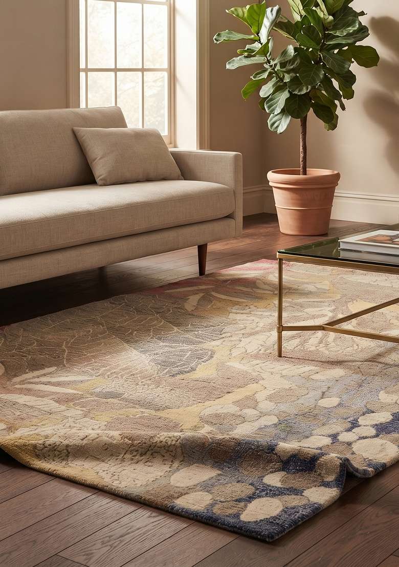 Saffron Rugs Hand Knotted Beige Multicolor Wool Rectangular Rug - Indya