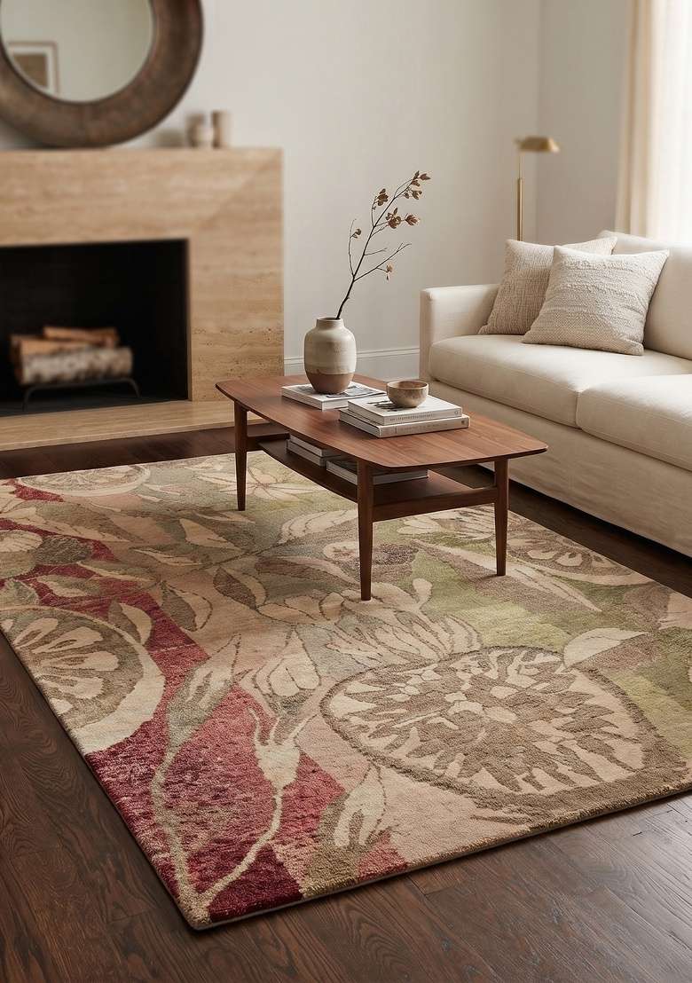 Saffron Rugs Hand Knotted Multicolor Wool Floral Rectangular Rug - Indya