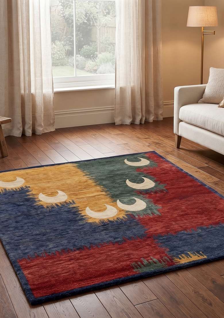 Saffron Rugs Hand Knotted Multicolor Wool Rectangular Rug - Indya