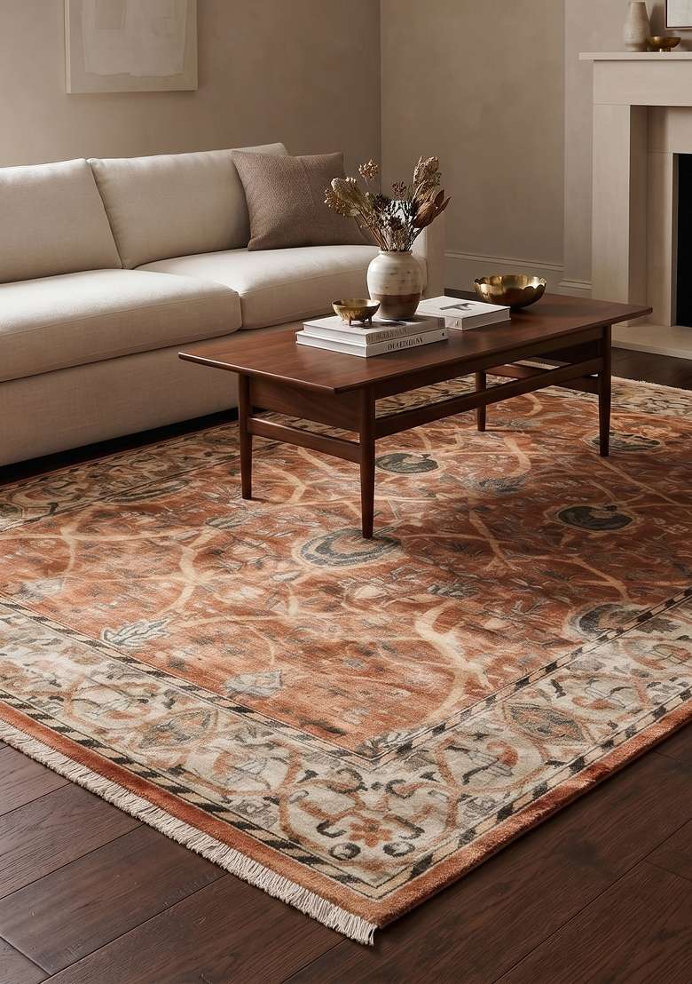 Saffron Rugs Terracotta Rust Hand Knotted Wool Rectangular Rug - Indya