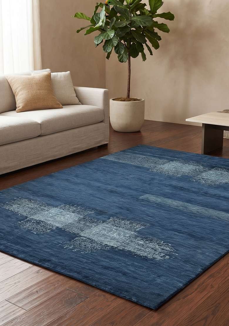 Saffron Rugs Hand Knotted Navy Blue Wool Rectangular Rug - Indya