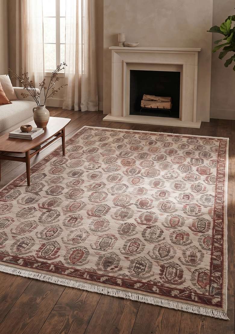 Saffron Rugs Ivory Cream Hand Knotted Wool Rectangular Rug - Indya
