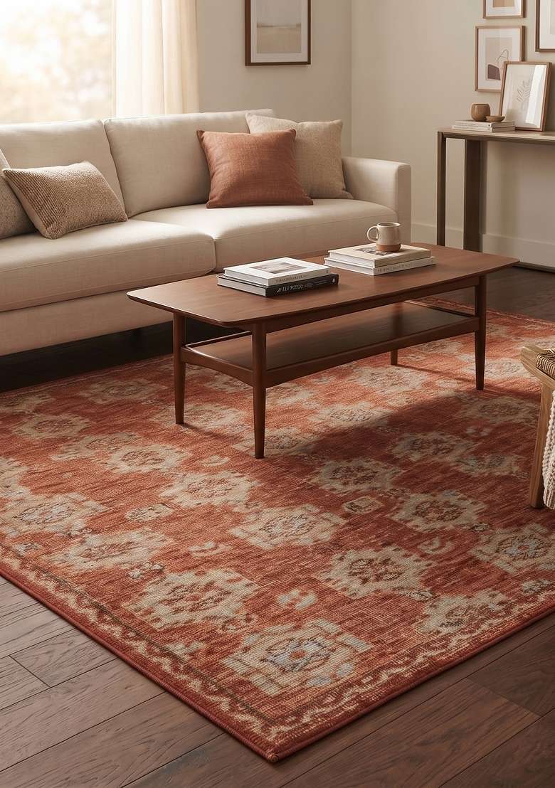 Saffron Rugs Hand Knotted Terracotta Red Wool Rectangular Rug - Indya