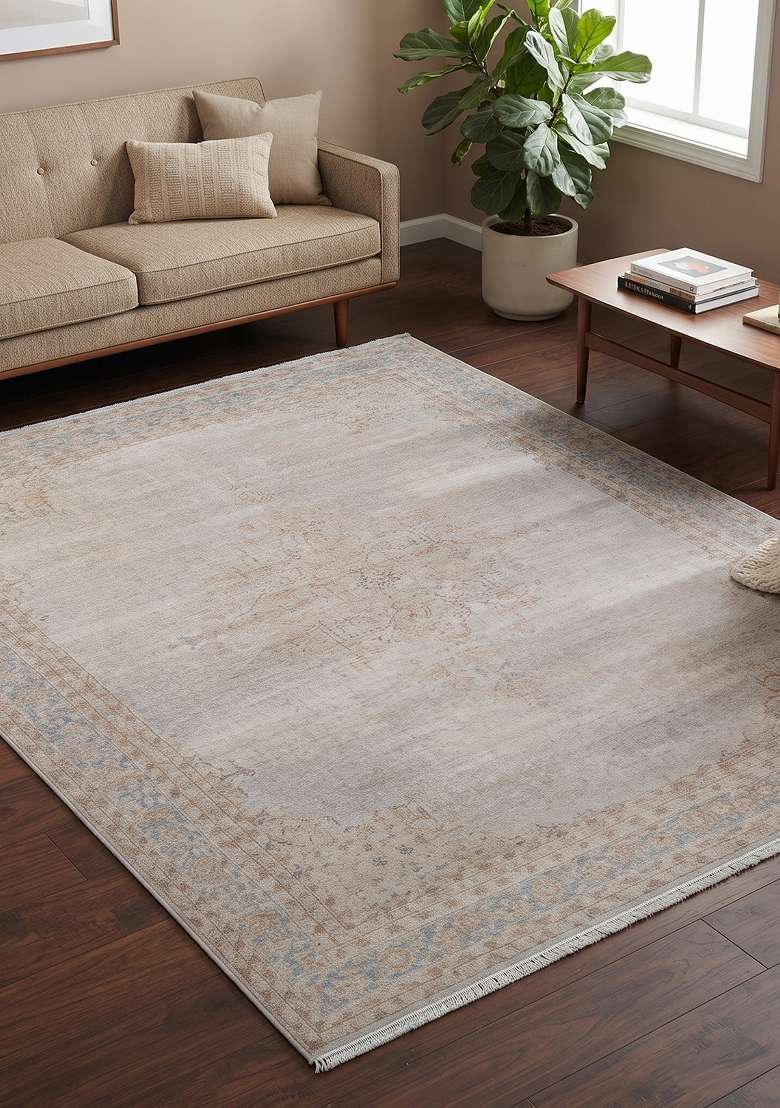 Saffron Rugs Hand Knotted Light Grey Wool Floral Rectangular Rug - Indya