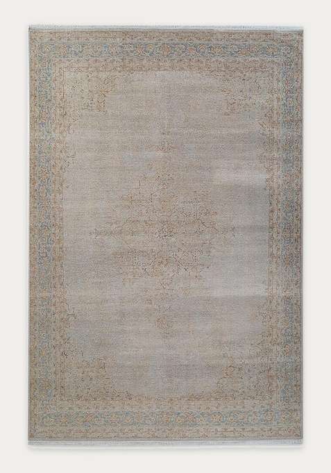 100% Wool Handmade Grey Rug | Floral Carpet For Living Room