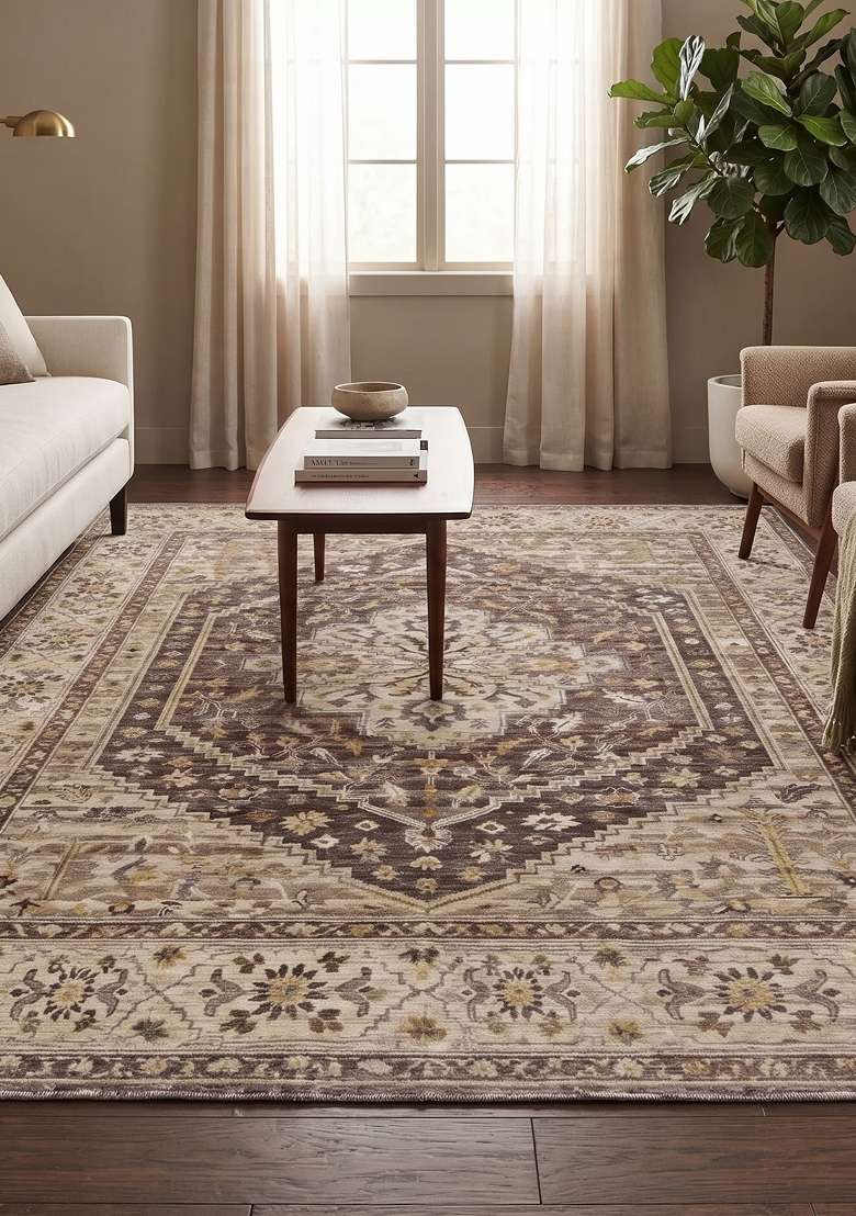 Saffron Rugs Dark Mauve Hand Knotted Wool Rectangular Rug - Indya