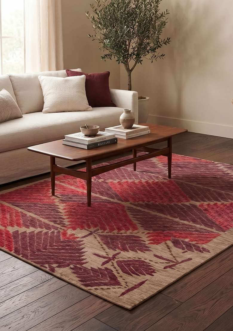 Saffron Rugs Hand Knotted Red Maroon Wool Rectangular Rug - Indya