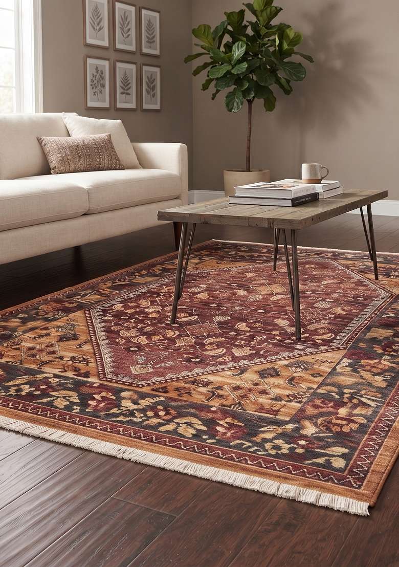 Saffron Rugs Hand Knotted Burgundy Red Wool Rectangular Rug - Indya