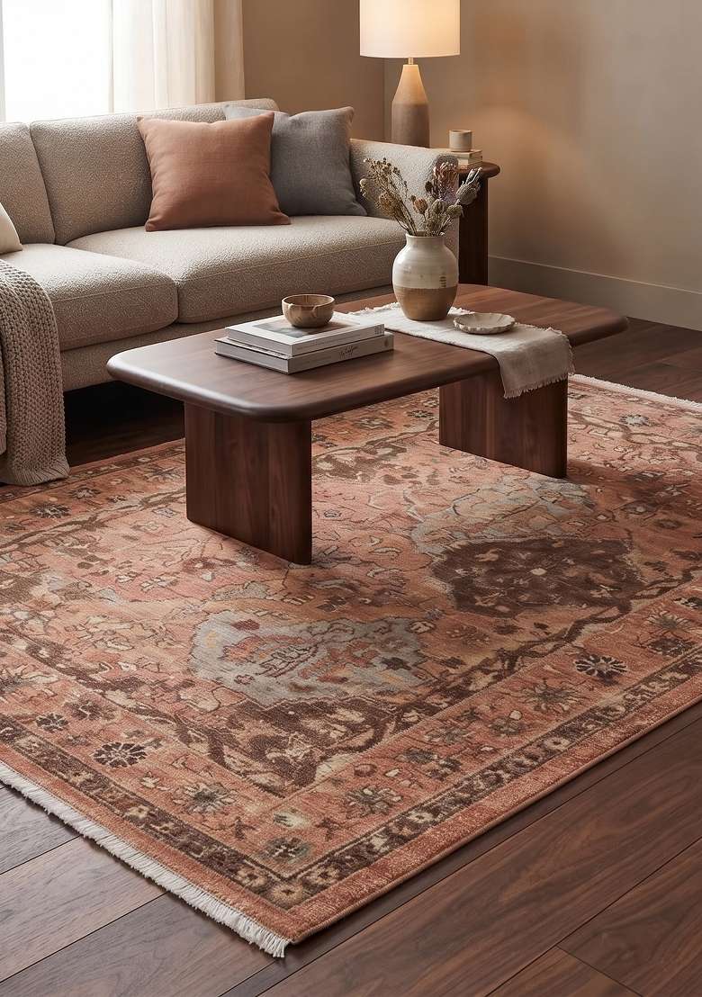 Saffron Rugs Terracotta Coral Hand Knotted Wool Rectangular Rug - Indya