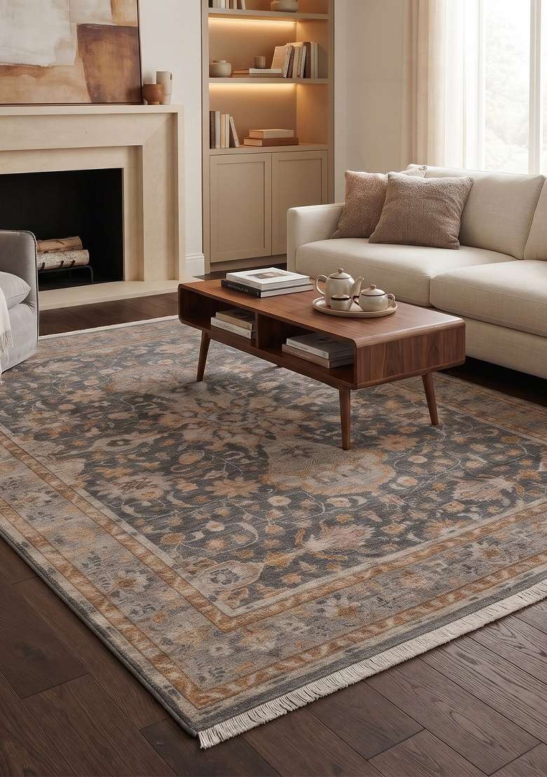 Saffron Rugs Hand Knotted Charcoal Grey Wool Rectangular Rug - Indya