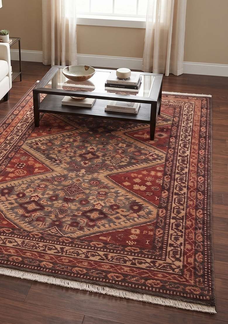 Saffron Rugs Hand Knotted Red Maroon Wool Rectangular Rug - Indya
