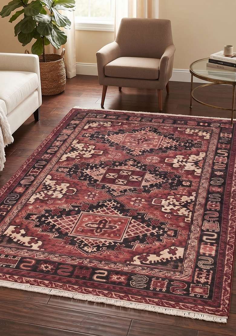 Saffron Rugs Burgundy Red Hand Knotted Wool Rectangular Rug - Indya