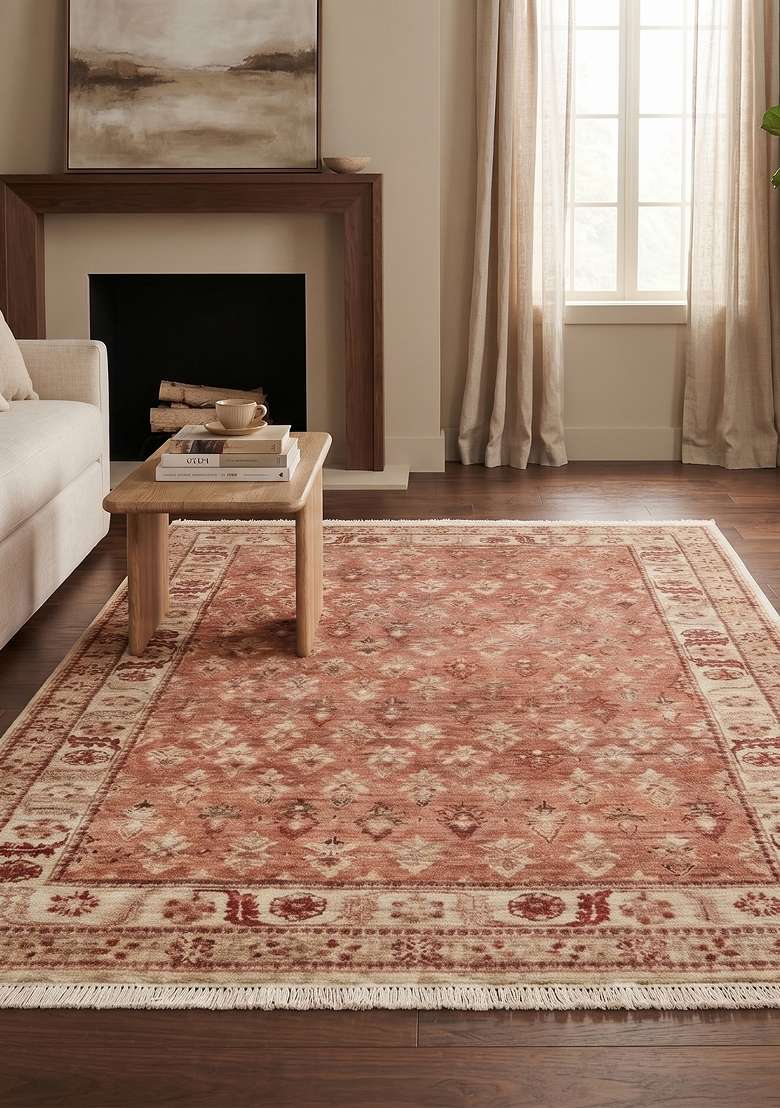 Saffron Rugs Hand Knotted Terracotta Wool Floral Rectangular Rug - Indya