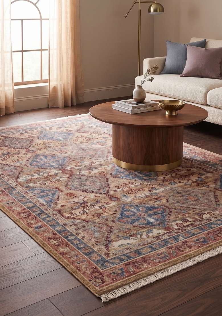 Saffron Rugs Hand Knotted Beige Multi Wool Rectangular Rug - Indya