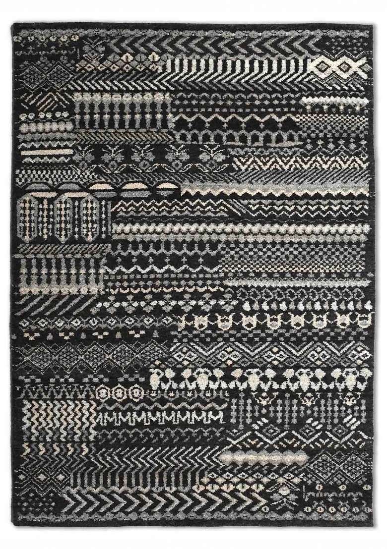 Saffron Rugs Dark Charcoal Black Hand Knotted Wool Rectangular Rug - Indya