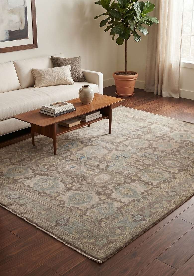 Saffron Rugs Brown Taupe Hand Knotted Wool Rectangular Rug - Indya
