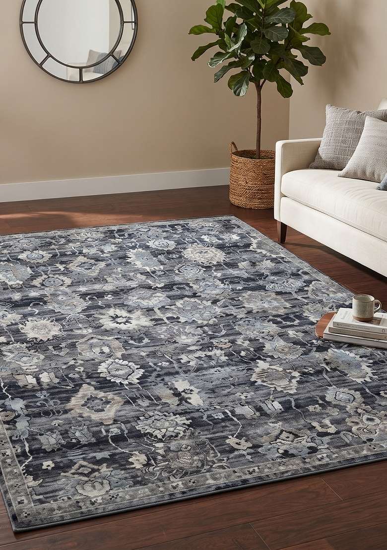 Saffron Rugs Hand Knotted Charcoal Blue Grey Wool Rug - Indya