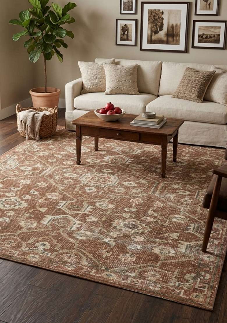 Saffron Rugs Hand Knotted Terracotta Brown Wool Rectangular Rug - Indya