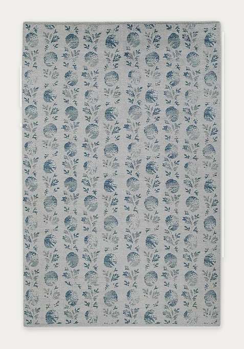 100% Wool Handmade Blue Rug | Floral Carpet For Living Room