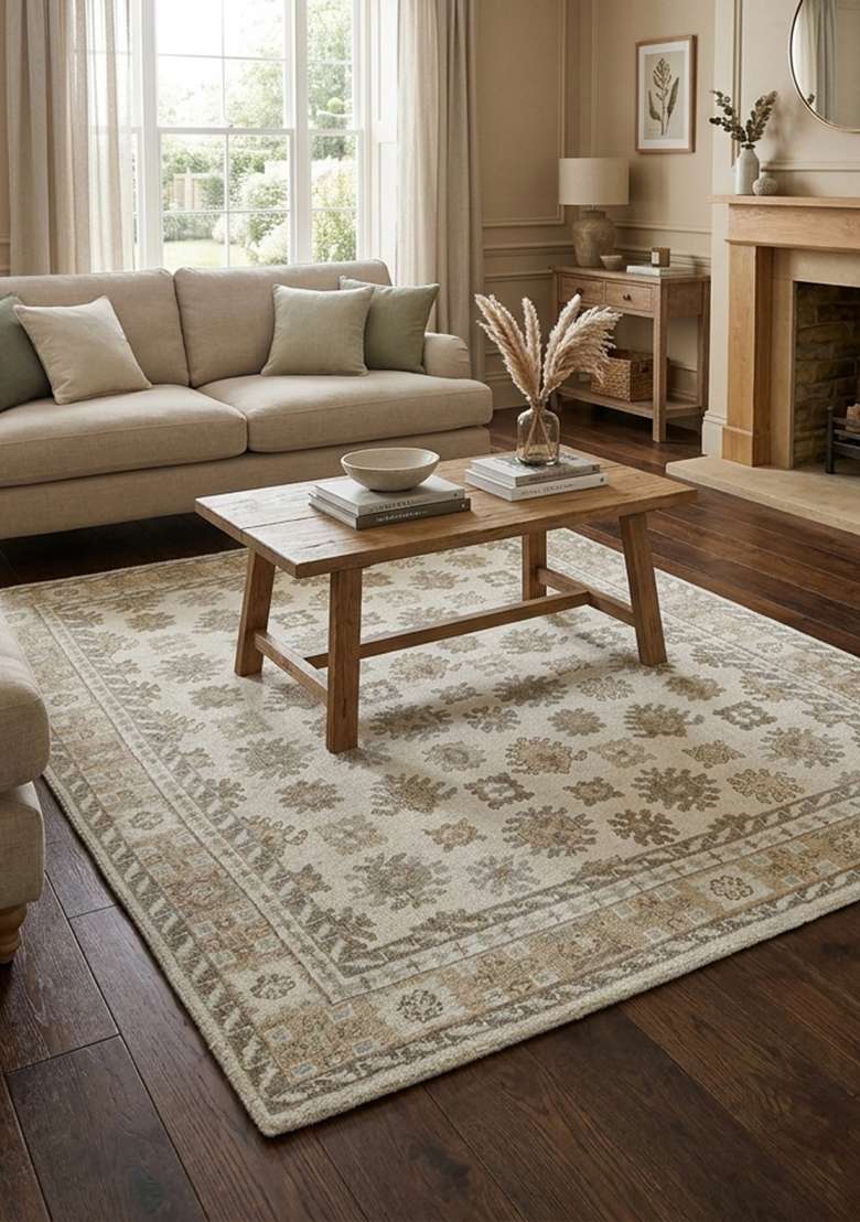 Saffron Rugs Hand Knotted Ivory Cream Wool Rectangular Rug - Indya