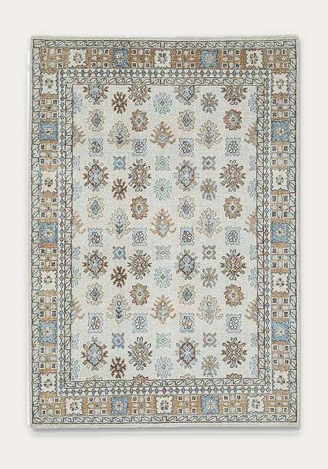 100% Wool Handmade Beige Rug | Geometric Carpet For Living Room