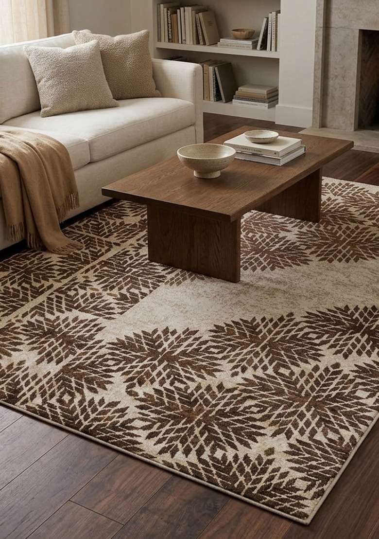 Saffron Rugs Hand Knotted Brown Beige Wool Rectangular Rug - Indya