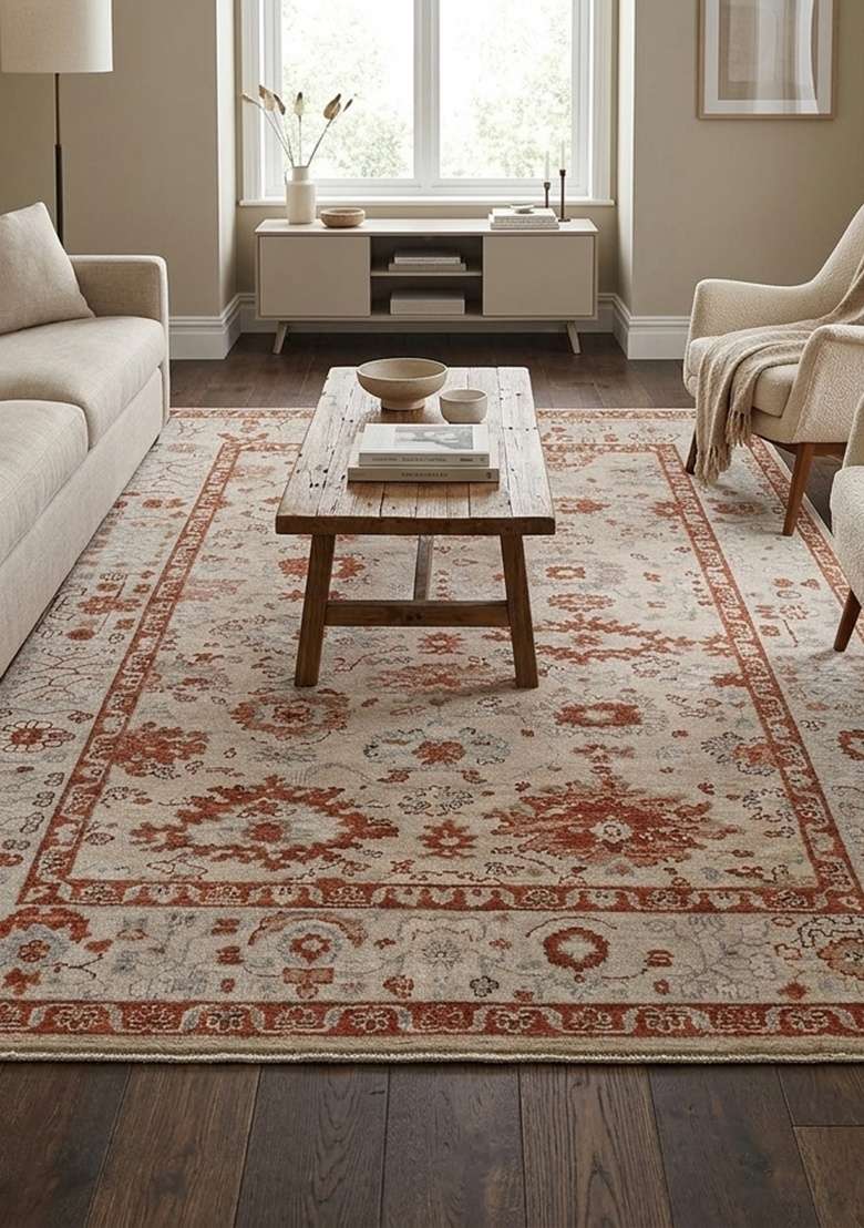 Saffron Rugs Hand Knotted Ivory Beige Wool Rectangular Rug - Indya