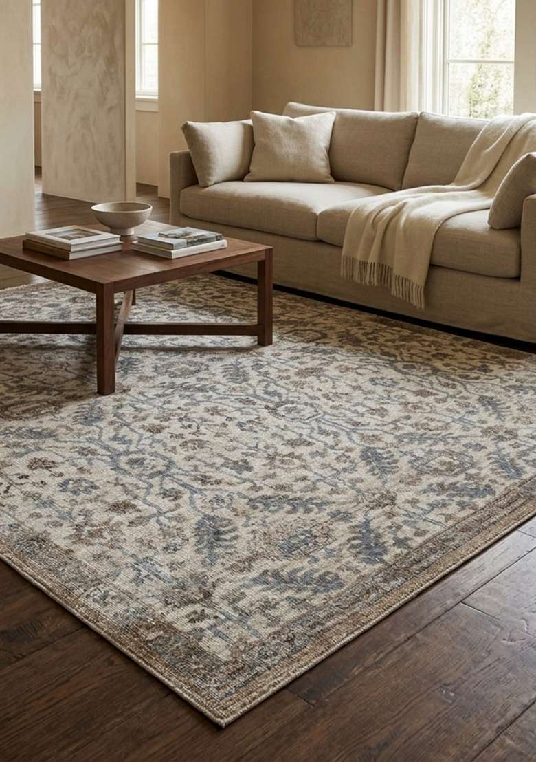 Saffron Rugs Hand Knotted Ivory Cream Wool Rectangular Rug - Indya