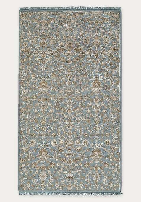 100% Wool Handmade Blue Rug | Floral Carpet For Living Room