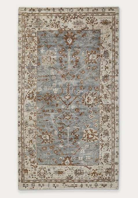 100% Wool Handmade Blue Rug | Floral Carpet For Living Room