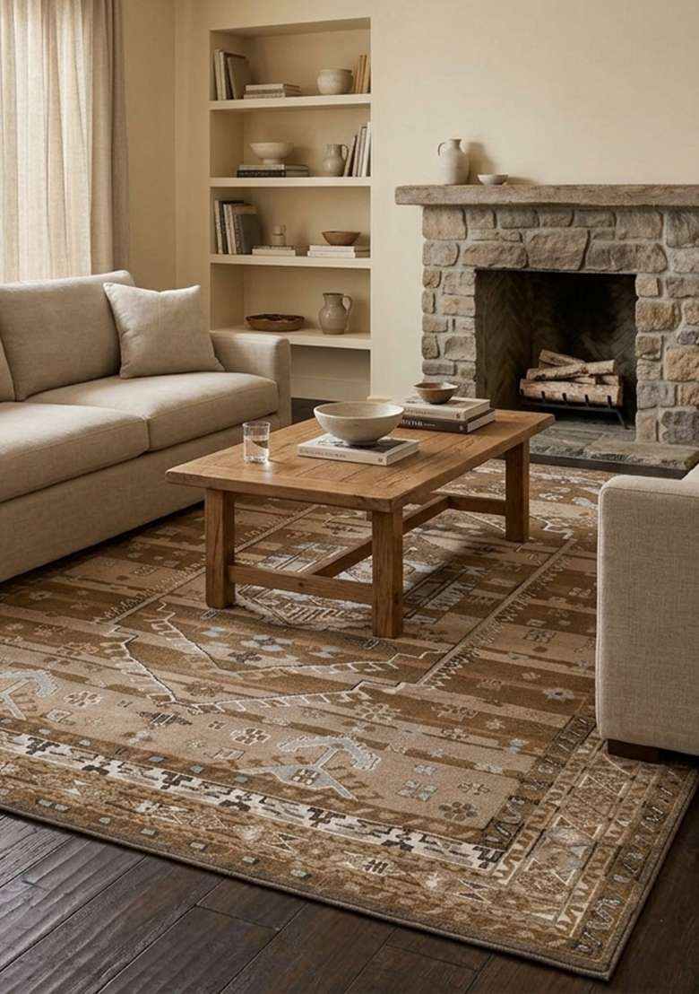 Saffron Rugs Hand Knotted Brown Wool Geometric Rectangular Rug - Indya