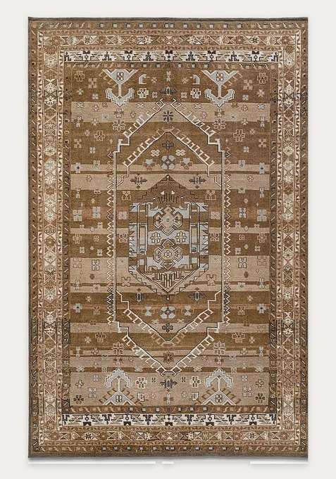 100% Wool Handmade Brown Rug | Geometric Carpet For Living Room
