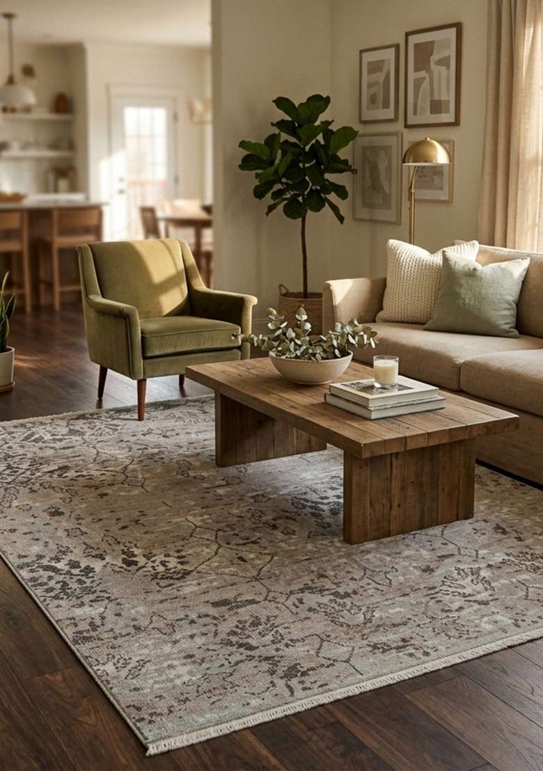 Saffron Rugs Hand Knotted Grey Beige Wool Rectangular Rug - Indya