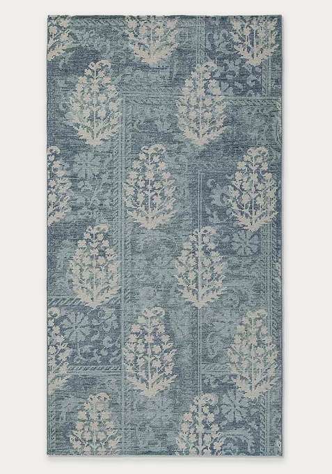 100% Wool Handmade Blue Rug | Floral Carpet For Living Room
