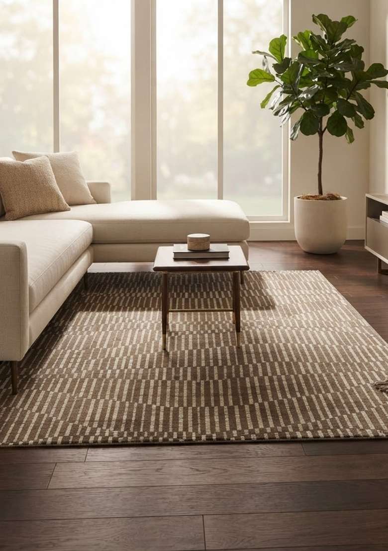 Saffron Rugs Hand Knotted Brown Taupe Wool Rectangular Rug - Indya