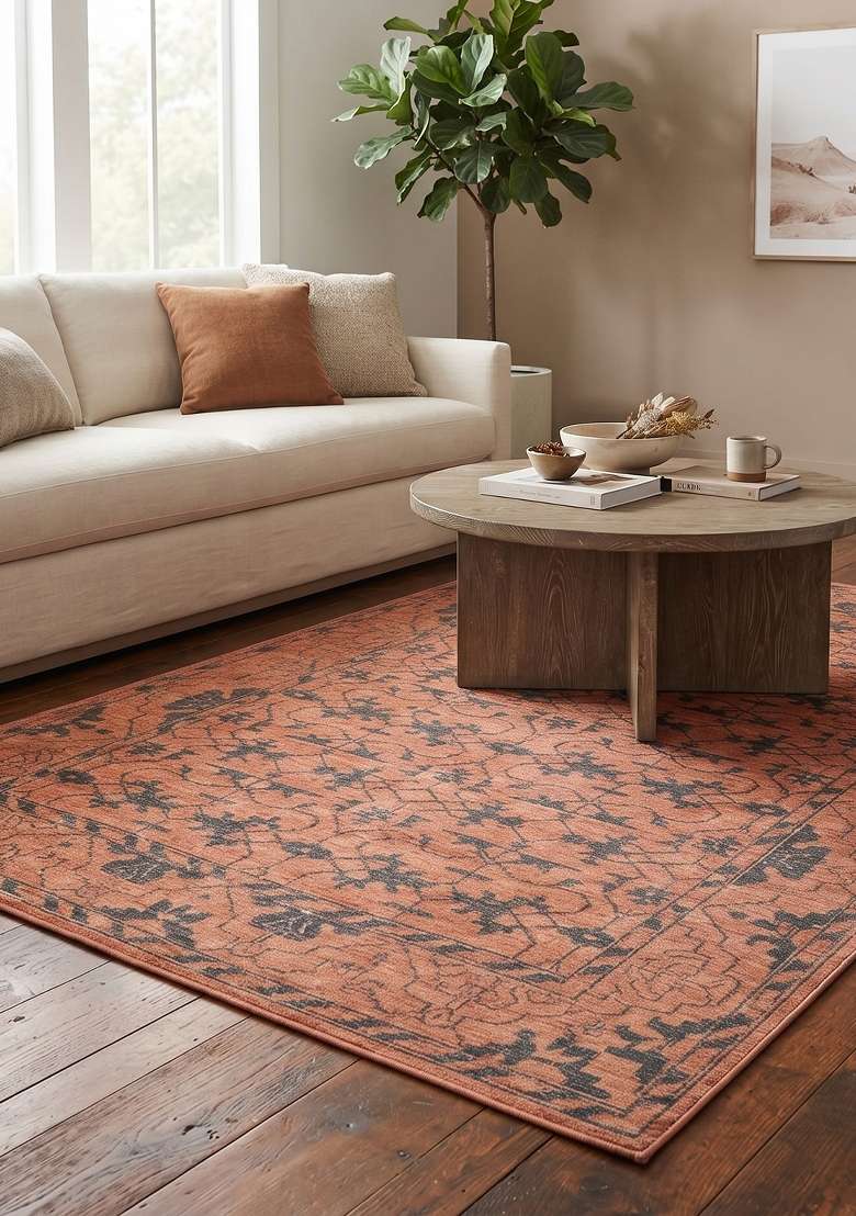 Saffron Rugs Hand Knotted Terracotta Orange Wool Rectangular Rug - Indya
