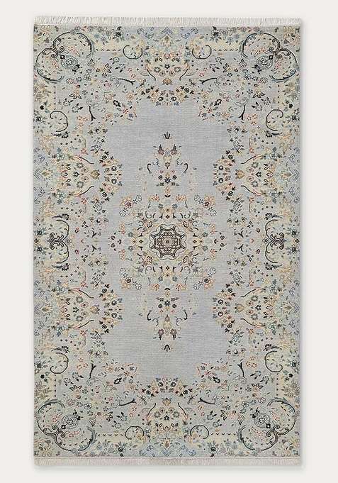 100% Wool Handmade Grey Rug | Floral Carpet For Living Room