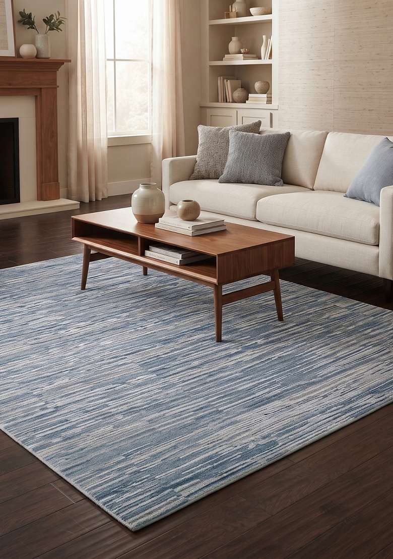 Saffron Rugs Steel Blue Hand Knotted Wool Rectangular Rug - Indya