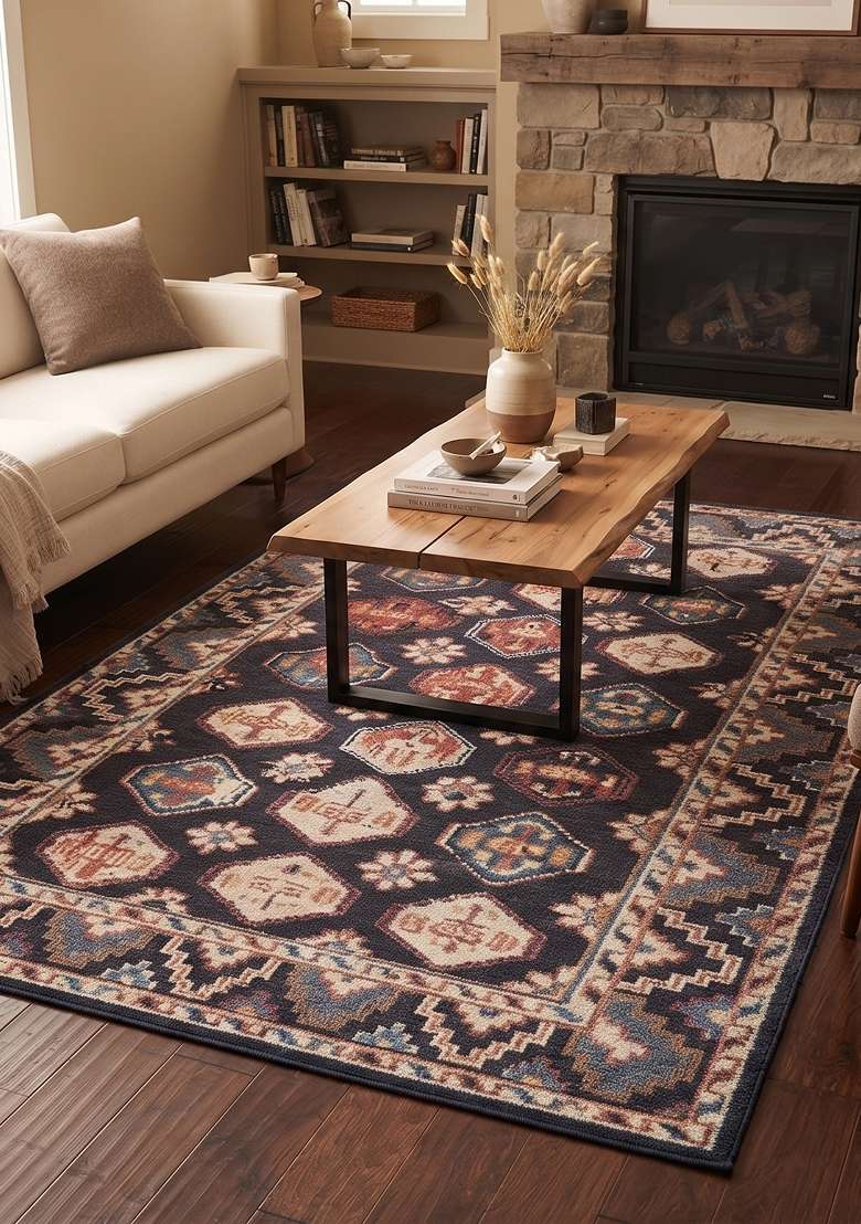 Saffron Rugs Hand Knotted Navy Blue Wool Rectangular Rug - Indya