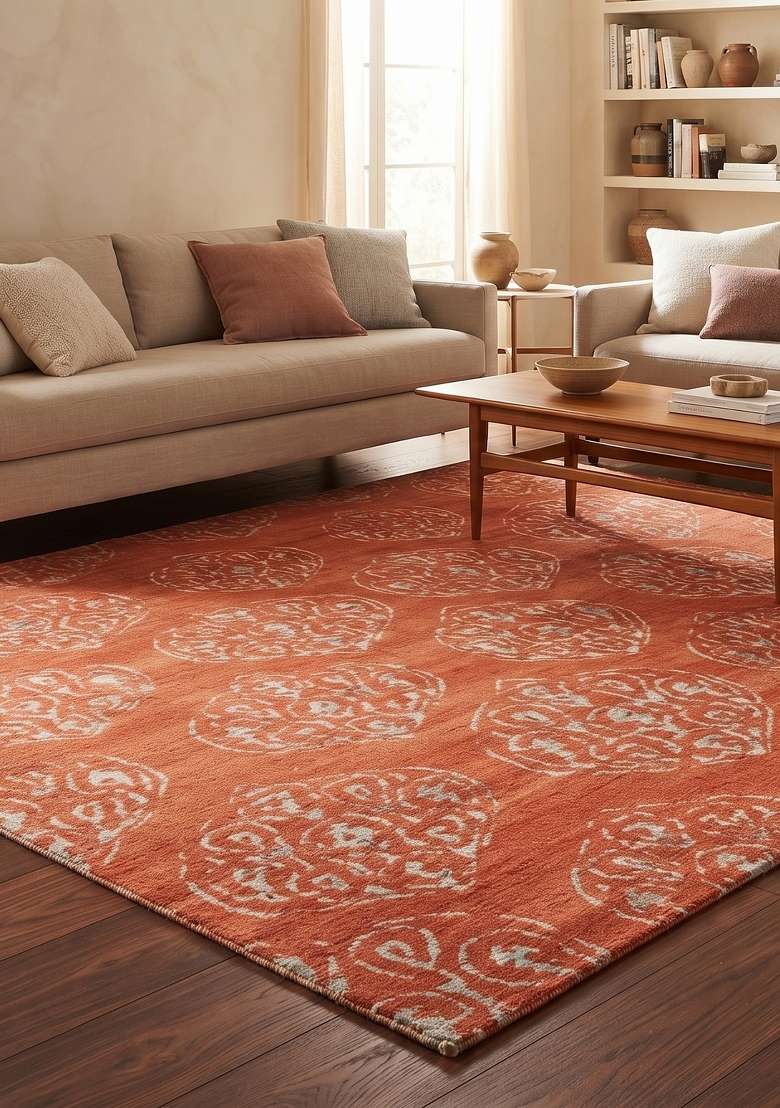 Saffron Rugs Terracotta Orange Hand Knotted Wool Rectangular Rug - Indya